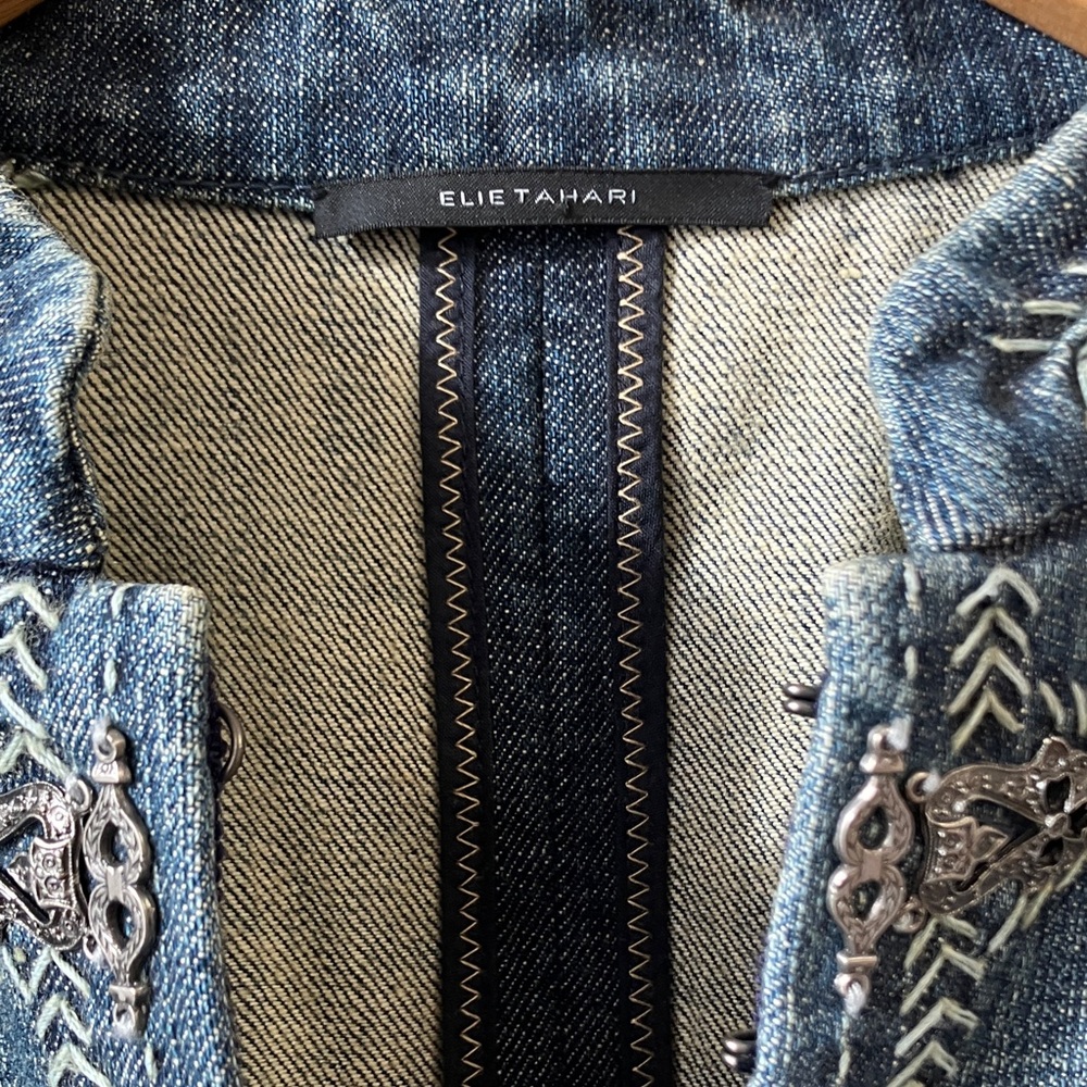 Elie Tahari Denim Jacket with Embroidered Details - Picture 4 of 15